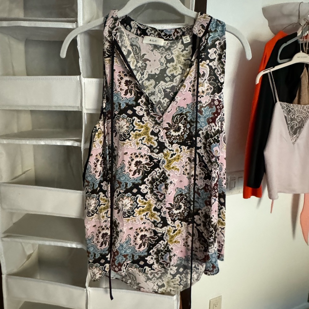A.L.C. Paisley Silk Tie Neck Blouse